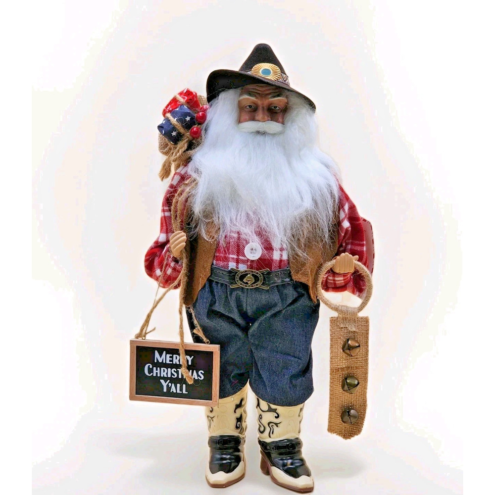 North Pole Trading Co Cowboy Santa 18" Figurine Western Boots Original Tags JCP
